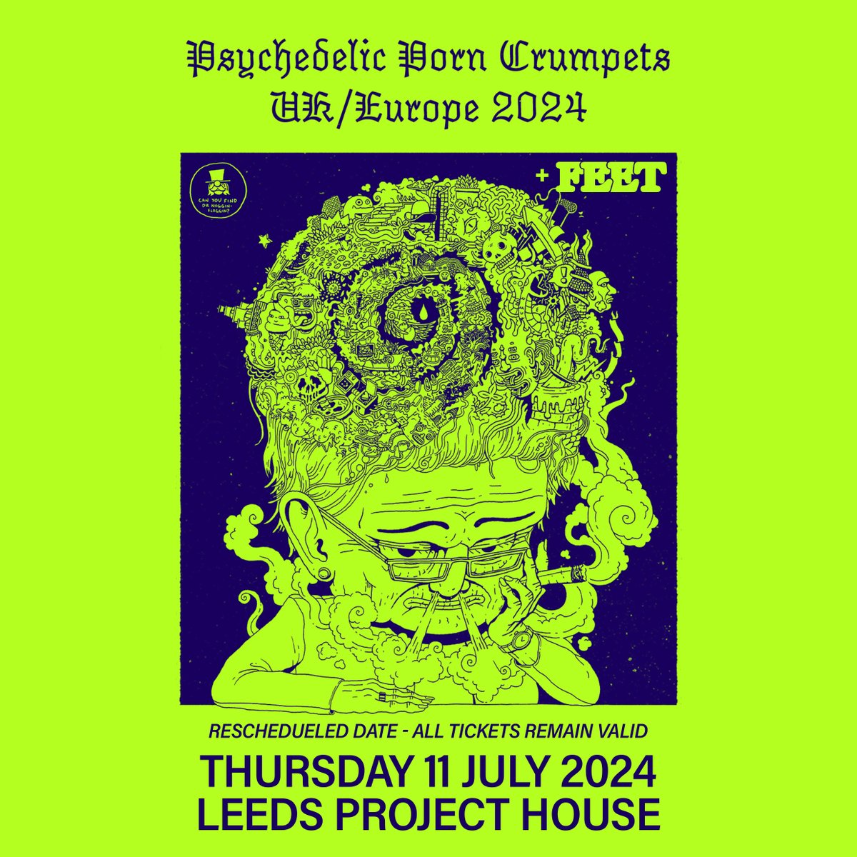 There's still a handful of tickets left for the rescheduled @porncrumpets show at @projecthouselds this July! 🚀 + support from @feetband.⚡ T️hese won't be sticking around long - hit that link below to avoid missing out.👇 ➡️️ bit.ly/PsychedelicPor…
