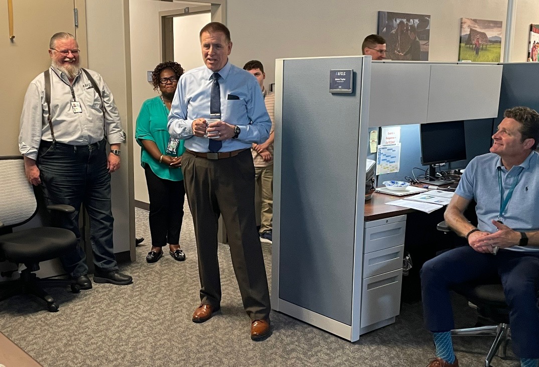 #HappeningToday @AFCLC director Howard Ward congratulates the Educational Support Section at its ‘Brunch Before Launch’ event celebrating the launch of Introduction to Cultural Domains. The distance learning course begins May 2 with 74 students. #AFCLCGlobalClassroom