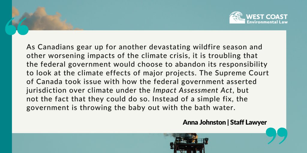 The proposed amendments to the #ImpactAssessmentAct would scale back feds' ability to consider climate, leaving significant gaps that threaten the environment and public health. Read our full reaction here with @ecojustice_ca & @MiningWatch: wcel.org/media-release/… #SCC #cdnpoli