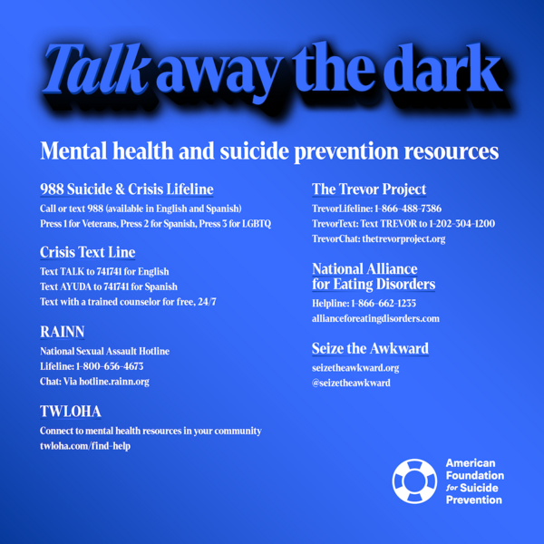 afspnewjersey's tweet photo. It can be hard for someone going through a mental health challenge to accept help. But help is available and we need the world to know. 💙 #TalkAwayTheDark https://t.co/PMOjd8B0yD