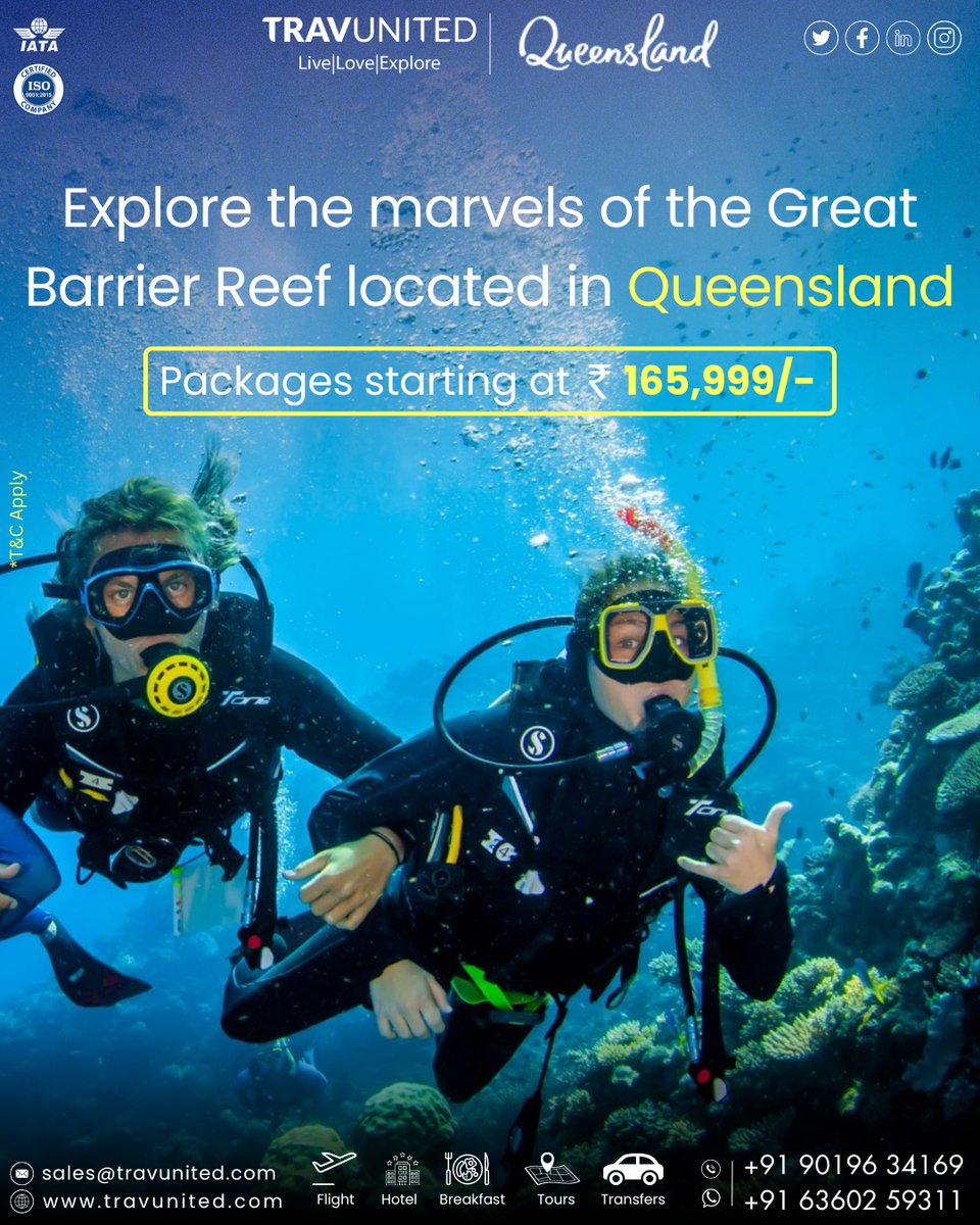 Dive into the wonders of the Great Barrier Reef, nestled in Queensland! 🌊✨ Unveil the beauty of this natural marvel with packages starting at just ₹165,999. Book your adventure with Travunited today! #GreatBarrierReef #ExploreQueensland #Travunited