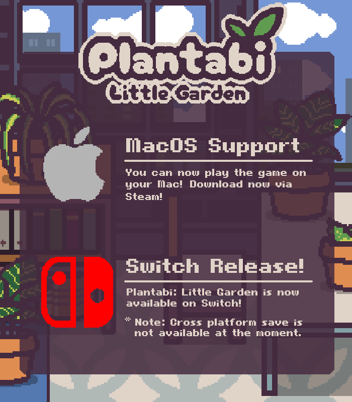 d__adee's tweet photo. Plantabi: Little Garden UPDATES🪴

- Available on STEAM (for PC and Mac users), and Nintendo Switch!
- The game has also been translated to Brazilian Portuguese!
- Toggle grid alignment to snap objects in place!
- Change floor color to match your decoration!

#cozygame #indiegame https://t.co/l19qmRy8T6