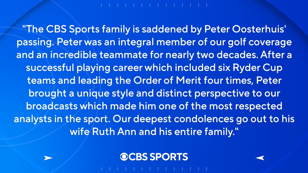 A statement from CBS Sports on the passing of Peter Oosterhuis