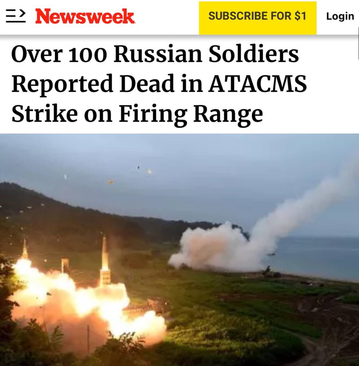 👍100+ russian soldiers blown to pieces by ATACMS missiles, — Newsweek on the recent attack by the Armed Forces of Ukraine on a Russian military training ground in occupied Luhansk region.

Analysts from the ISW and OSINT projects came to the conclusion that they hit near the…