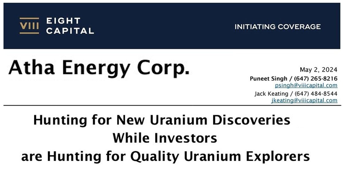 Investor Update: Eight Capital has initiated coverage on ATHA Energy. $SASK.V $SASKF #uranium Be sure to refer to the disclosures and important information in the 📰 report → research.viiicapital.com/Reports/Resear… Please register here to receive ongoing research → viiicapital.com
