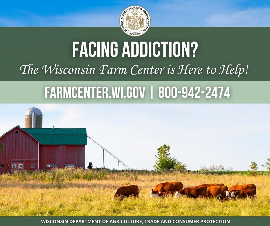 Are you or someone you know facing addiction? The Wisconsin Farm Center is here to help. Learn more at farmcenter.wi.gov. #WisconsinFarmCenter #DATCP