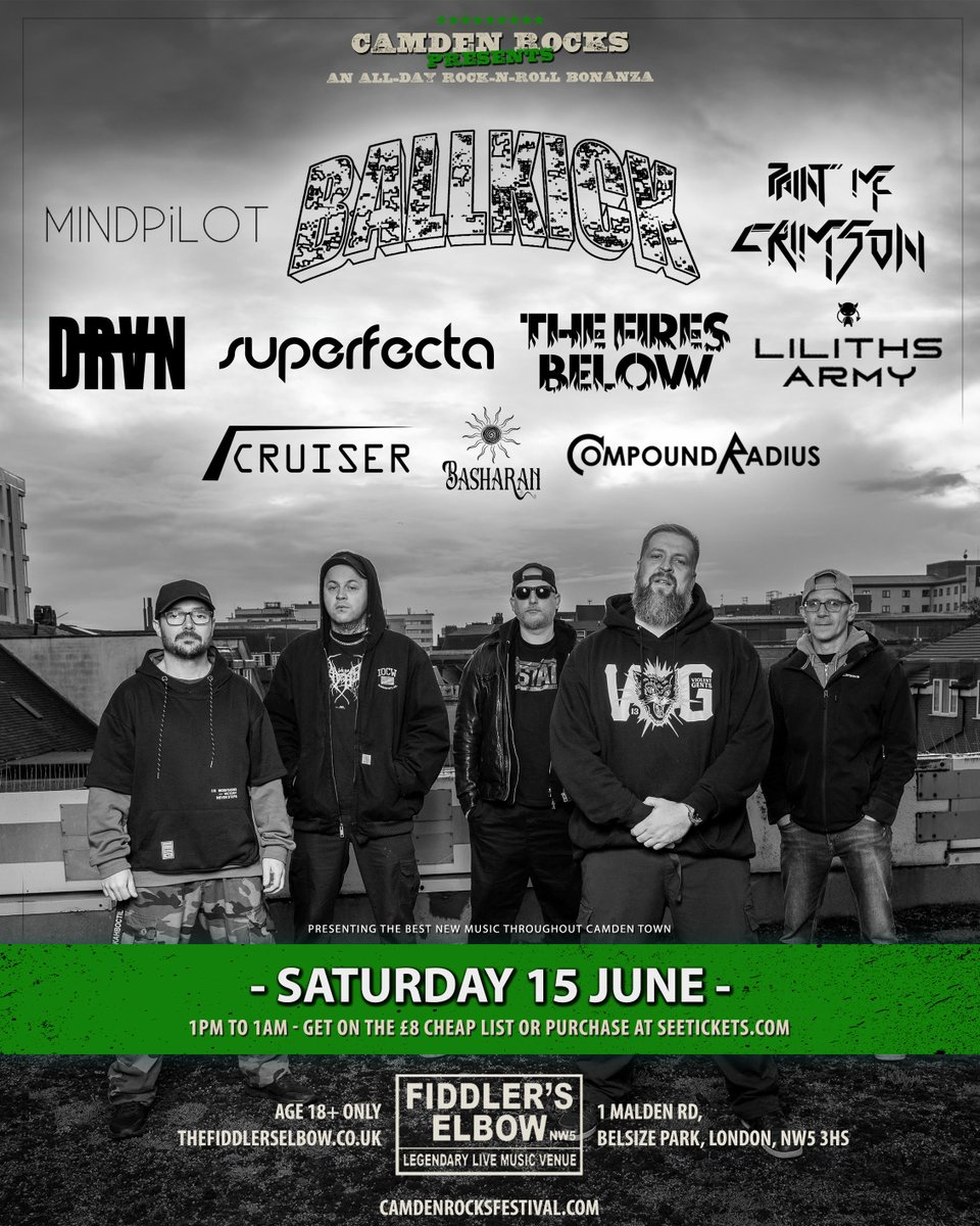 We have a NEW SHOW annoucemnt‼️ We will be playing at #CamdenRocks presents an all-day rock-n-roll bonanza featuring #Ballkick @DrvnOfficial & more live at @FiddlersCamden on Sat 15 June followed by @CamdenRocksClub 🎟️ fb.me/e/56lgrPIbx