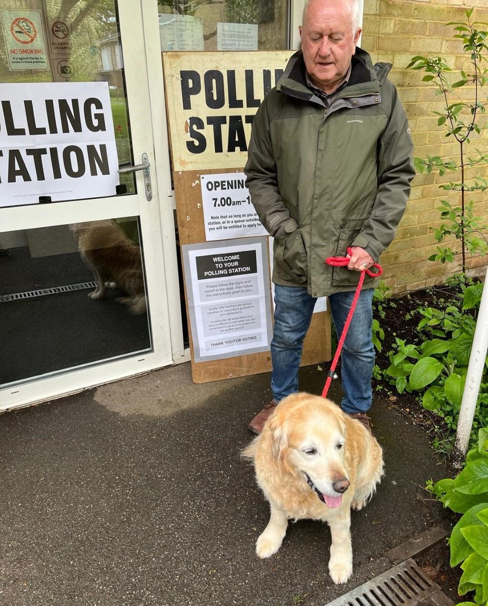 🕔 Just finished work or is the day just flying by? 🗳️ There’s still time to vote! #dogsatpollingstations #pollingdaybcp