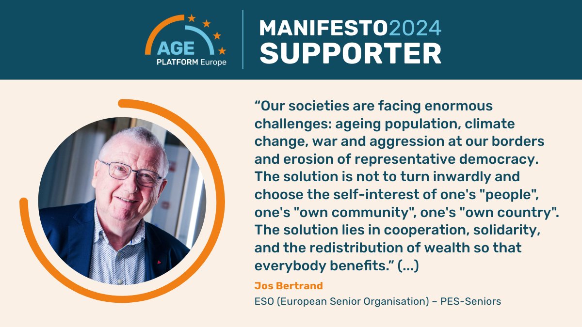 🔎 Meet the Supporters of #AGEManifesto2024! 🖋️✅Jos Bertrand (@ESO_PES and @pes_pse), emphasizes that the solution to the challenges of our time lies in cooperation, solidarity, and the redistribution of wealth, ensuring that everyone benefits. 👉bit.ly/AGEManifesto20…