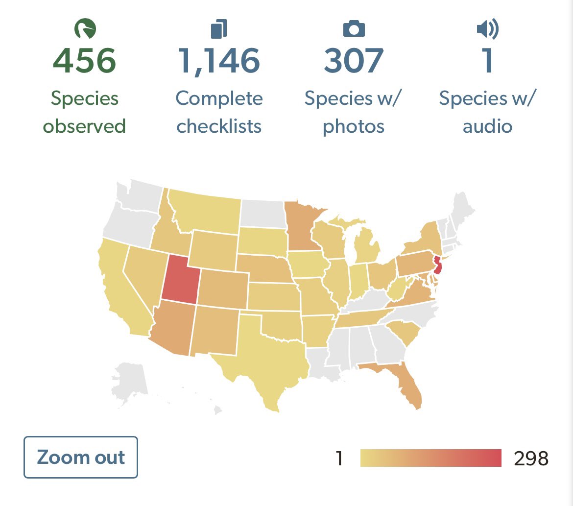 Filled in 5 more states on my eBird map this trip