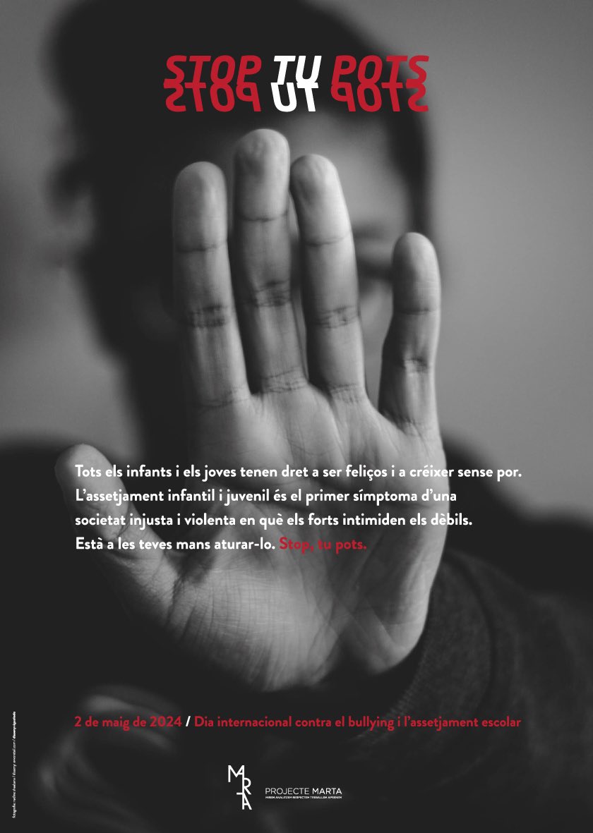 Dia internacional contra el bullying i l’assetjament escolar. Stop, tu pots.
#DiaInternacionalcontraelBullying