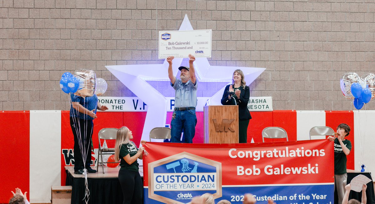 Congratulations to this year's @CintasCorp Custodian of the Year contest, Bob Galewski at Wabasha-Kellogg High School in Wabasha, MN! Bob is taking home $10,000 cash, plus a trip for two to @ISSAShowNA. See you at the show! Check out CustodianOfTheYear.com to learn more.