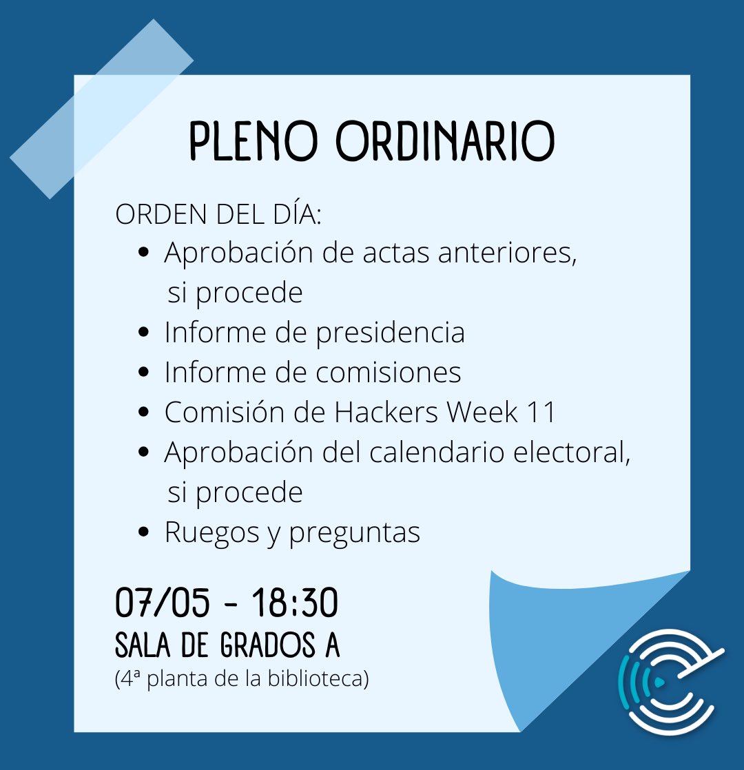 ¡El martes que viene hay pleno!

Cualquiera puede asistir, aunque no pertenezca al CEETSII.

Si tienes curiosidad por saber qué hacemos, ¡allí nos vemos!
