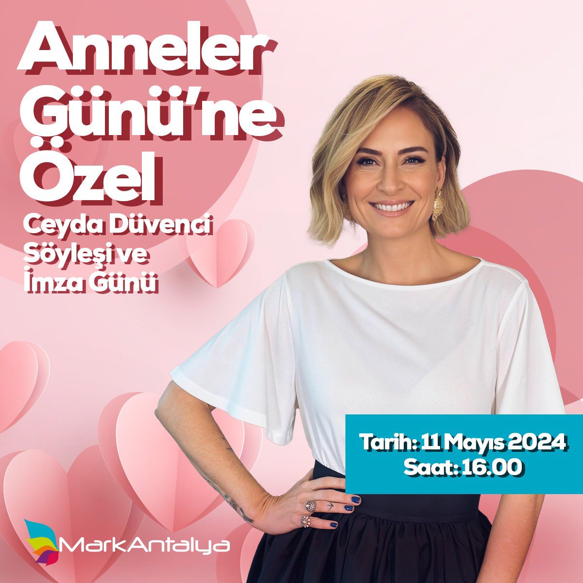 Ceyda Düvenci MarkAntalya’da!

Anneler Günü’ne özel söyleşi ve imza günü 11 Mayıs saat: 16:00’da sizlerle.

#markantalya