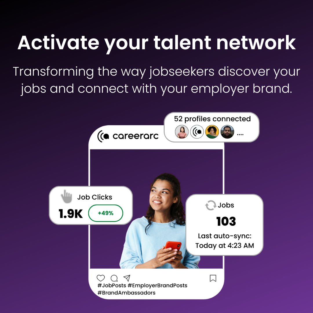 At CareerArc we help companies earn applicant traffic. Our technology provides employers with a scalable way to reach, inspire, and convert jobseekers.

#TalentAttractionStrategy #TalentAcquisition #EmployerBrand