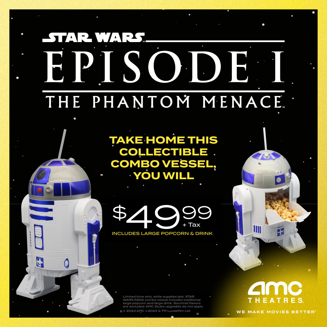 Relive all the action with an exclusive R2-D2 combo collectable. That includes a large 🥤 & 🍿 for $49.99. On sale 5/3 while supplies last at participating locations. amc.film/4b0AG5p