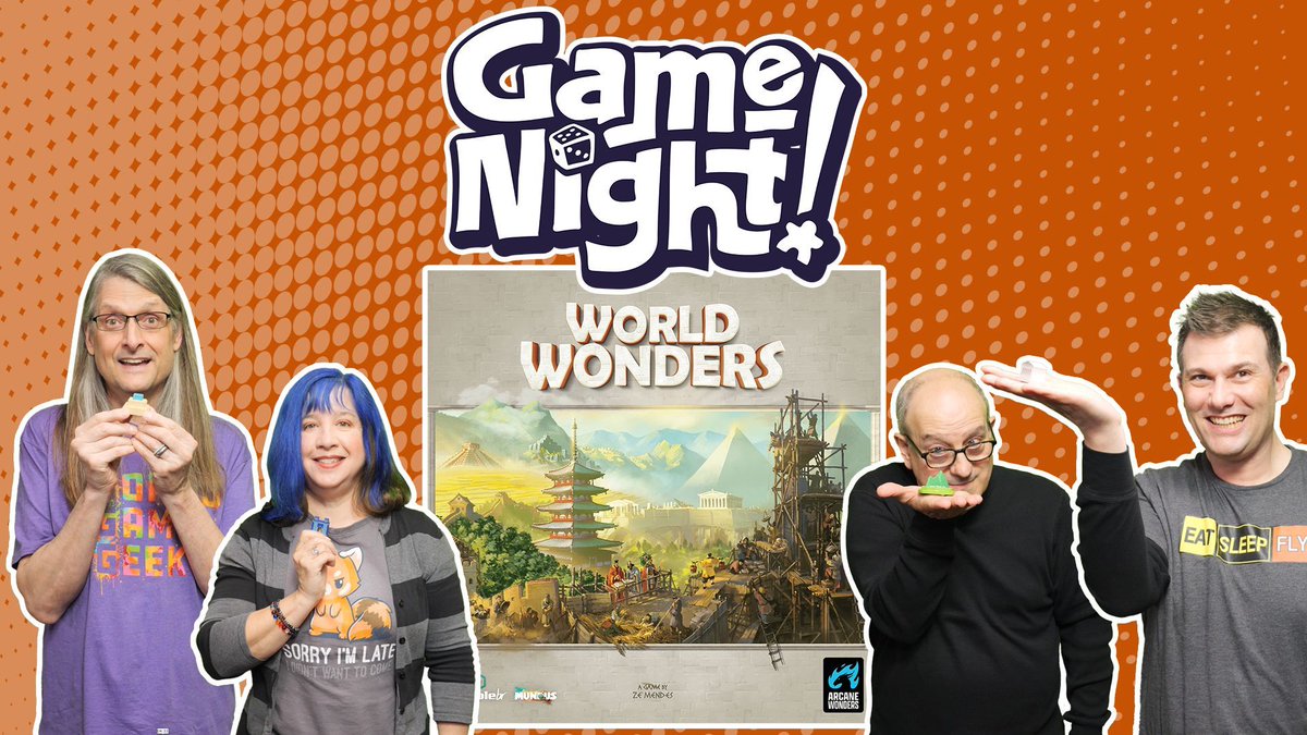 Tonight on GameNight! @ChilibeanNP, Mike, Dave & @heccubustwit teach & play 'World Wonders' designed by Zé Mendes and published by @ArcaneWonders. Thanks so much to @Gamegenic_ for the accessories and sponsoring this episode! —Lincoln youtube.com/watch?v=Mh7hhD…