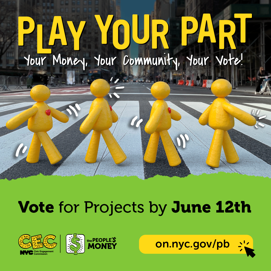 The @nyccec has entered Phase 3 of NYC’s citywide #ParticipatoryBudgeting process! 

It’s time to vote for #ThePeoplesMoney💰! 

You decide how to spend millions of 🗽NYC’s budget: on.nyc.gov/pb