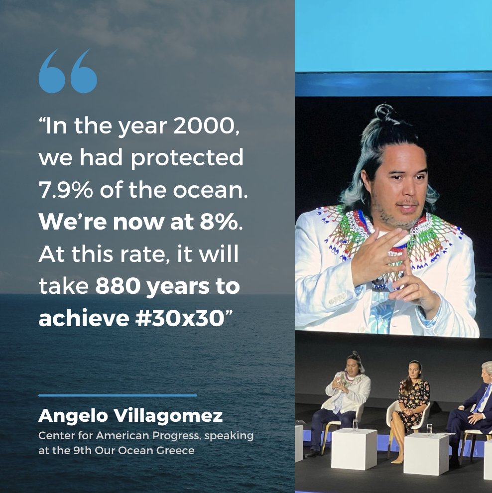 “In the year 2000, we had protected 7.9% of the ocean. We’re now at 8%. At this rate, it will take 880 years to achieve #30x30.” @CAP’s Angelo Villagomez spoke at this year’s #OurOceanGreece, providing a critical Indigenous perspective & delivering an urgent call to action.