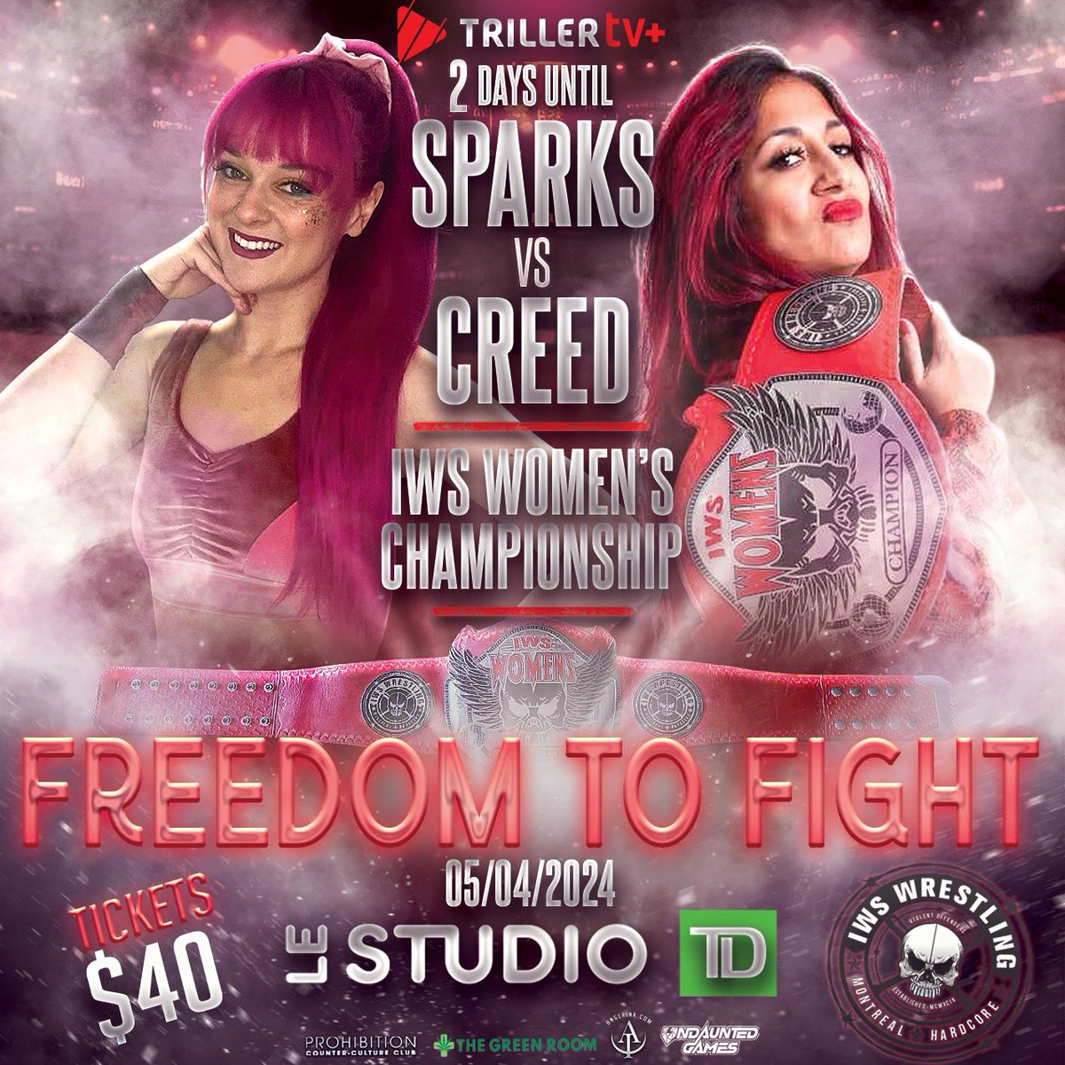 🎲 The stakes have never been higher We are 2⃣ days out from @IWSHardcore Freedom to Fight and the IWS Women's Championship bout between Sparks and Creed. LIVE & ONLY with #TrillerTVplus May 4 | 8pmET/5pmPT 👉 bit.ly/IWSFreedom24