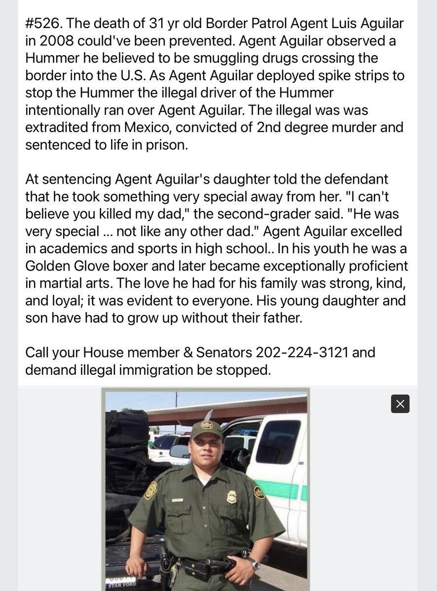 @USBPChief Illegals kill Border Patrol Agents too!   #saytheirnames

I’ve post 792 preventable deaths.

Please repost so Agent Rosas, Agent Terry & Agent Aguilar aren’t forgotten and inform people of their preventable deaths.

@SaraCarterDC @RealJamesWoods @elonmusk @chiproytx…