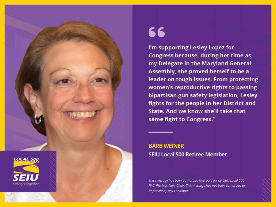 When you take to the polls remember that SEIU Local 500 member @LesleyJLopez is the right choice to represent our community in Congress. #2024elections
