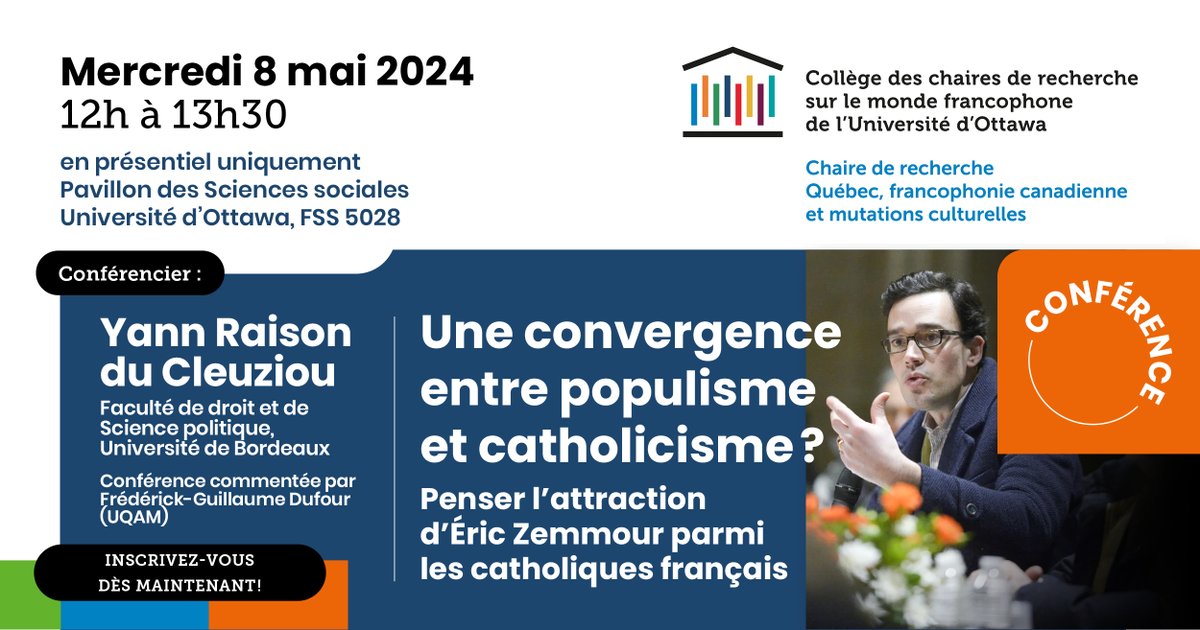 CCRMF (@ccrmf_uottawa) on Twitter photo Conférence du professeur Yann Raison du Cleuziou, titulaire de la chaire Mobilité francophone <a href="/uOttawaResearch/">uOttawa | Innovation</a>. Entrée libre ! Conférence du professeur Yann Raison du Cleuziou, titulaire de la chaire Mobilité francophone <a href="/uOttawaResearch/">uOttawa | Innovation</a>. Entrée libre !