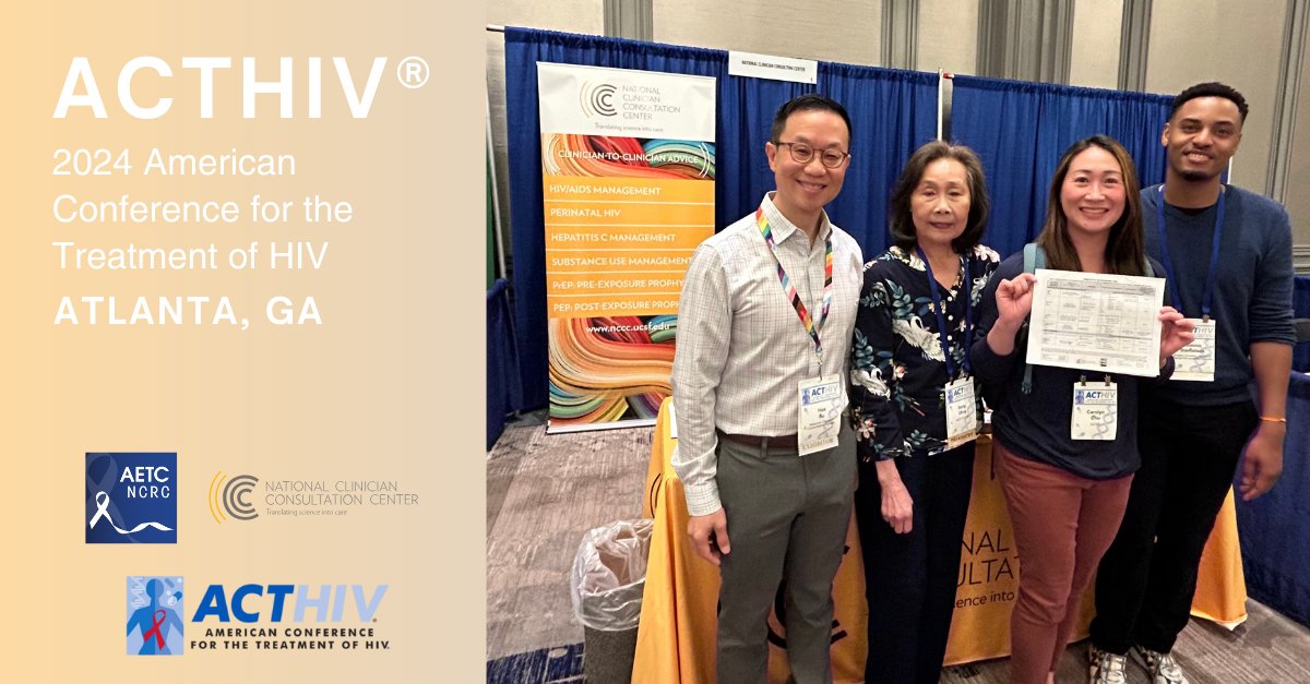 We're live at #ACTHIV 2024 in Atlanta. Stop by to learn more about the AIDS Education and Training Centers (AETCs) and our free, capacity-building tools for #HIVManagement! #StopHIVTogther

nccc.ucsf.edu