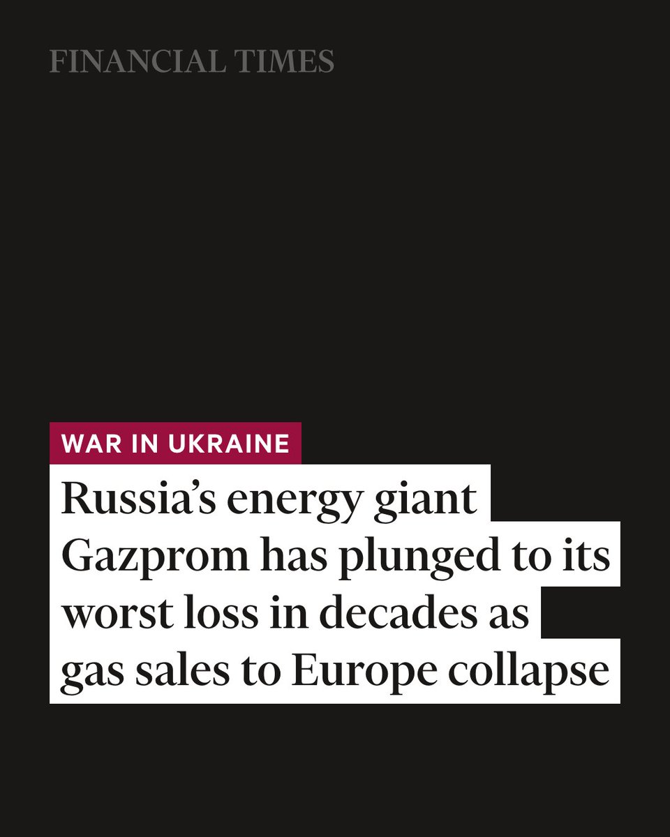 Gazprom’s revenues fell almost 30% year on year. Analysts say the company had failed to adapt to losing the EU market on.ft.com/4dl6y6e