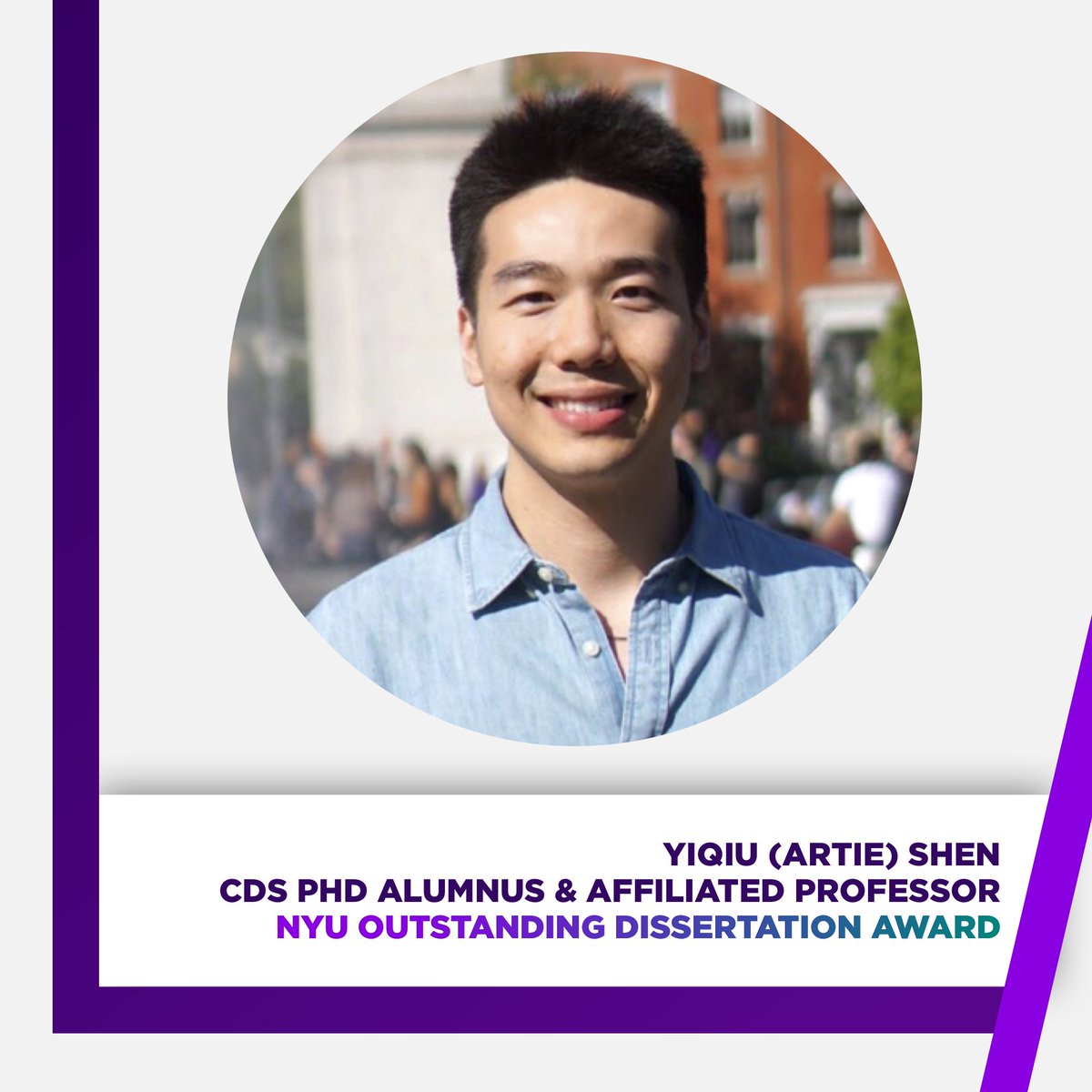 Congrats to Yiqiu (Artie) Shen (@ArtieShen), recent CDS PhD grad and current CDS-affiliated Assistant Professor of Radiology at NYU Grossman School of Medicine, on winning the NYU Outstanding Dissertation Award! Artie developed interpretable AI models for breast cancer & COVID.