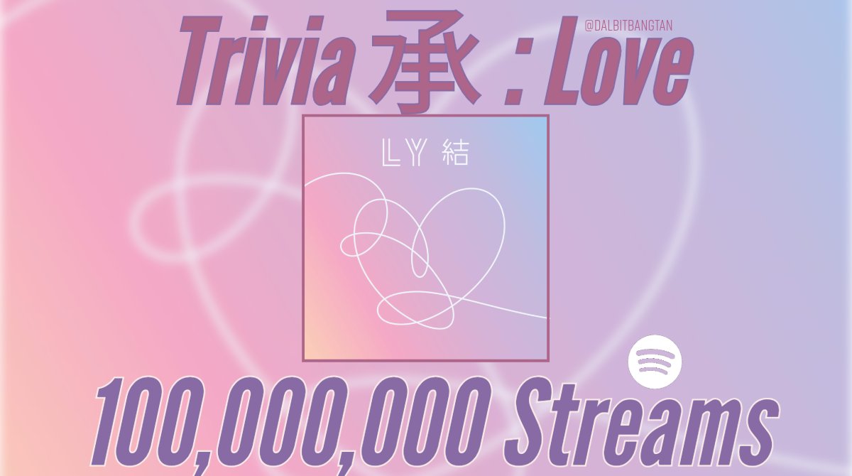 'Trivia 承: Love' ha superado los 100 Millones de reproducciones en Spotify y se convierte en la la canción número 121 de #BTS en lograrlo! 👏 🖇:open.spotify.com/track/6bSwpQYE… CONGRATULATIONS NAMJOON CONGRATULATIONS RM CONGRATULATIONS BTS TRIVIA LOVE 100 MILLION #Trivia_Love100M