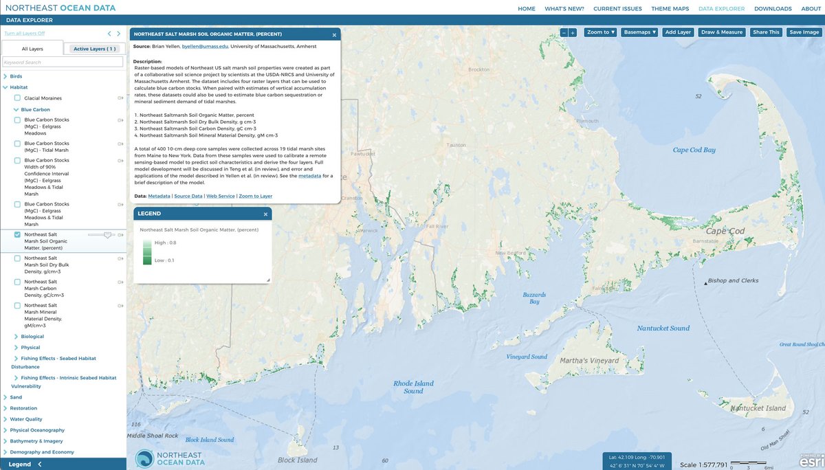 New high-resolution maps show northeast U.S. salt marsh carbon and soil properties. Data from U.S. Department of Agriculture Natural Resources Conservation Service (NRCS) and University of Massachusetts Amherst. northeastoceandata.org/new-high-resol…