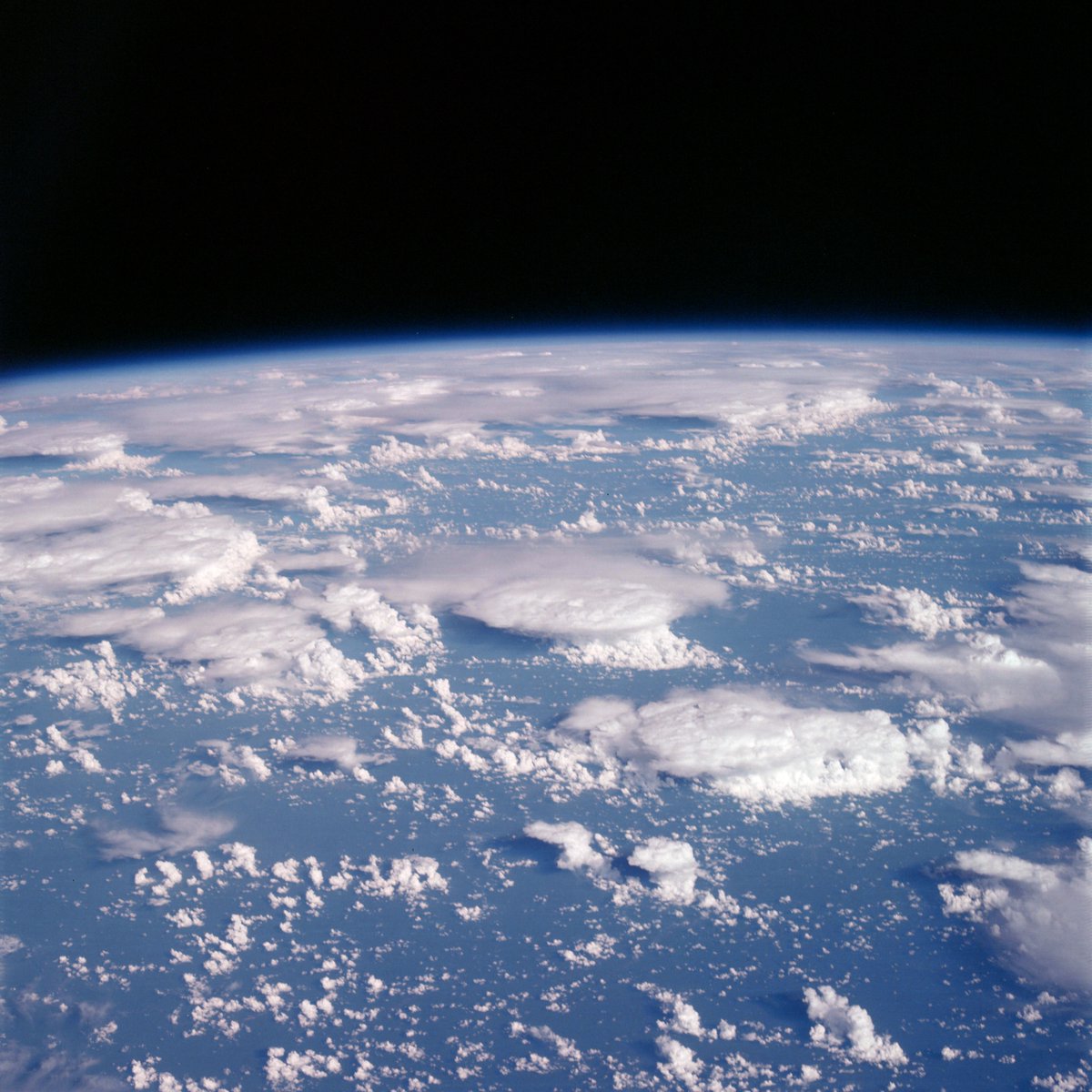 Clouds photographed from Earth orbit during Apollo 7 in October 1968. 70mm film photograph, NASA ID# AS07-7-1825