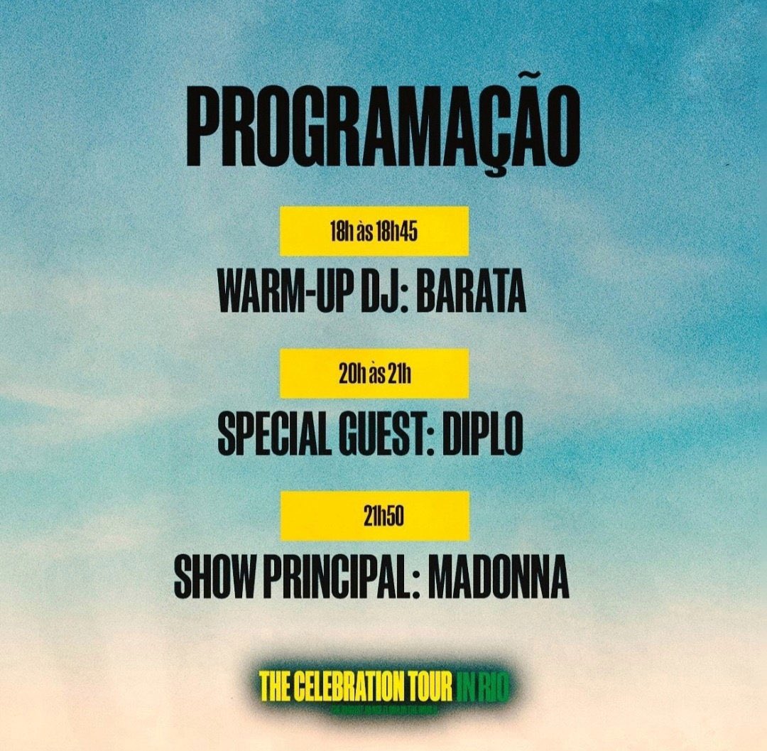 The schedule for Saturday 👑

#MadonnaInRio