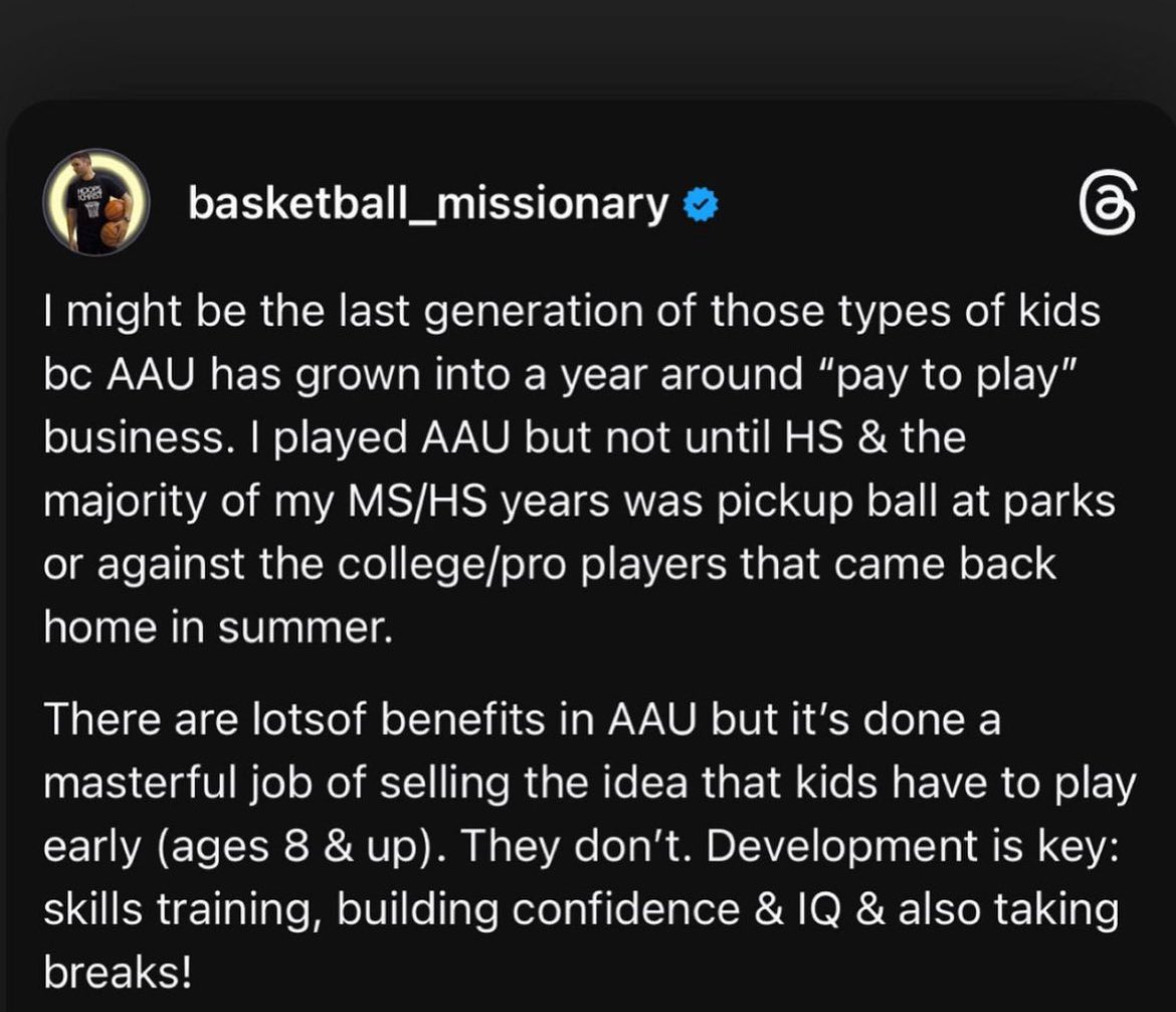 This is for real. Street/Park ball is not rich burb aau exposure money ball. My son pulls up nightly at the park for years playing against adult OGs