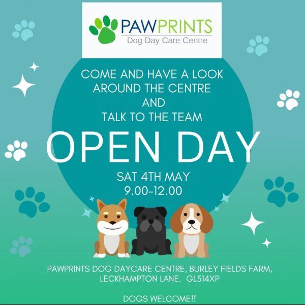 Pawprints Dog Day Care is hosting an open day on Sat 4th May. Everyone is welcome to come and have a look around, meet the team and have a chat about what we do, and how we may be able to help you and your pooches. More here: glos.info/whats-on-chari…