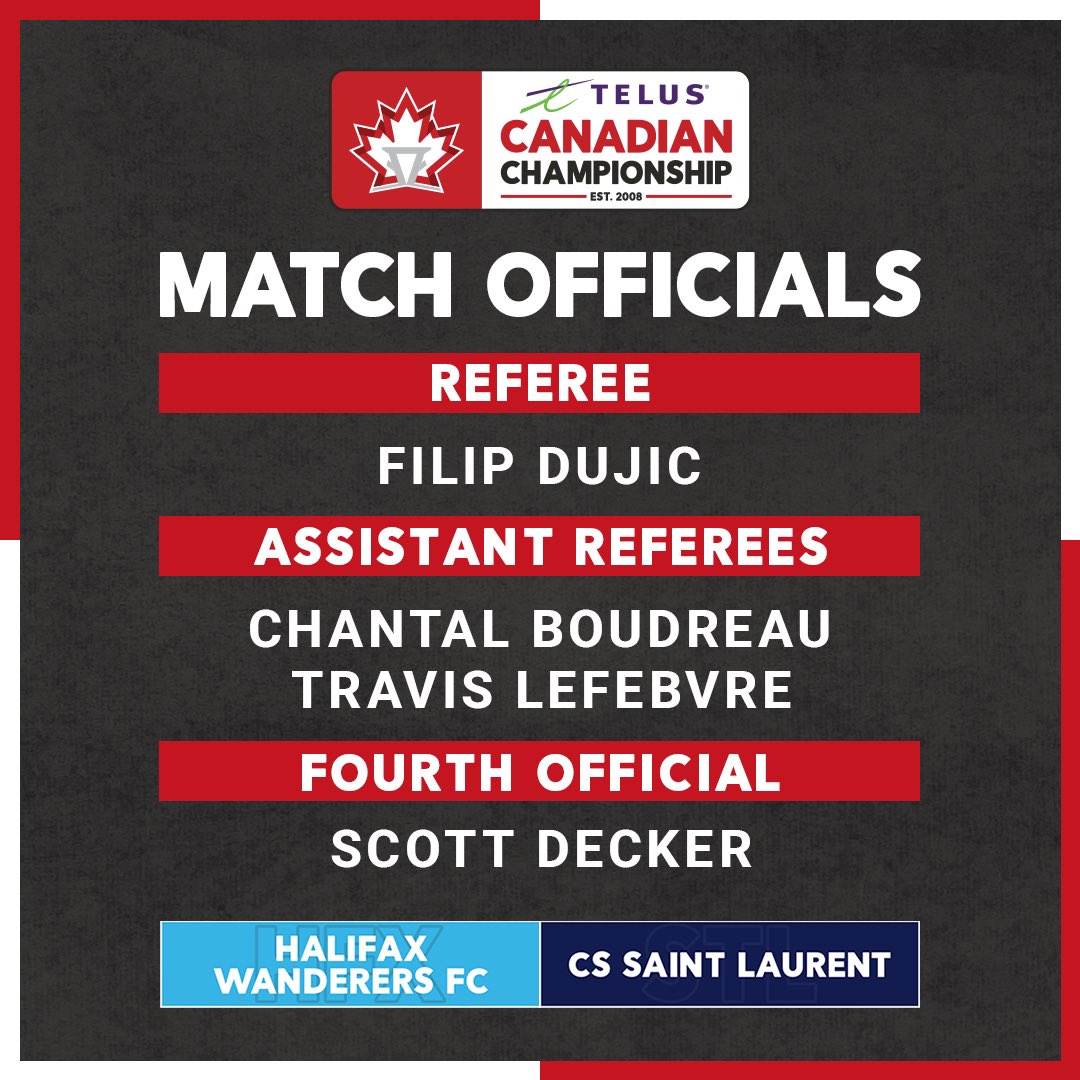 Officials for tonight's match between HFX Wanderers vs. CS Saint-Laurent. #CanChamp