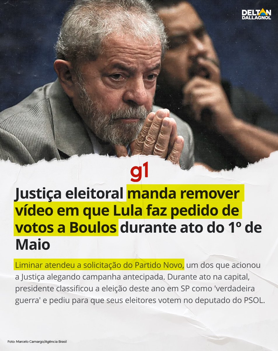 A Justiça Eleitoral acatou o pedido liminar feito por nós do @partidonovo30 e pela @marinahelenabr: Lula e Boulos vão ter que remover de seus perfis os vídeos com a propaganda eleitoral antecipada e o pedido ilegal de votos que Lula fez.

Agora o processo prossegue com a…