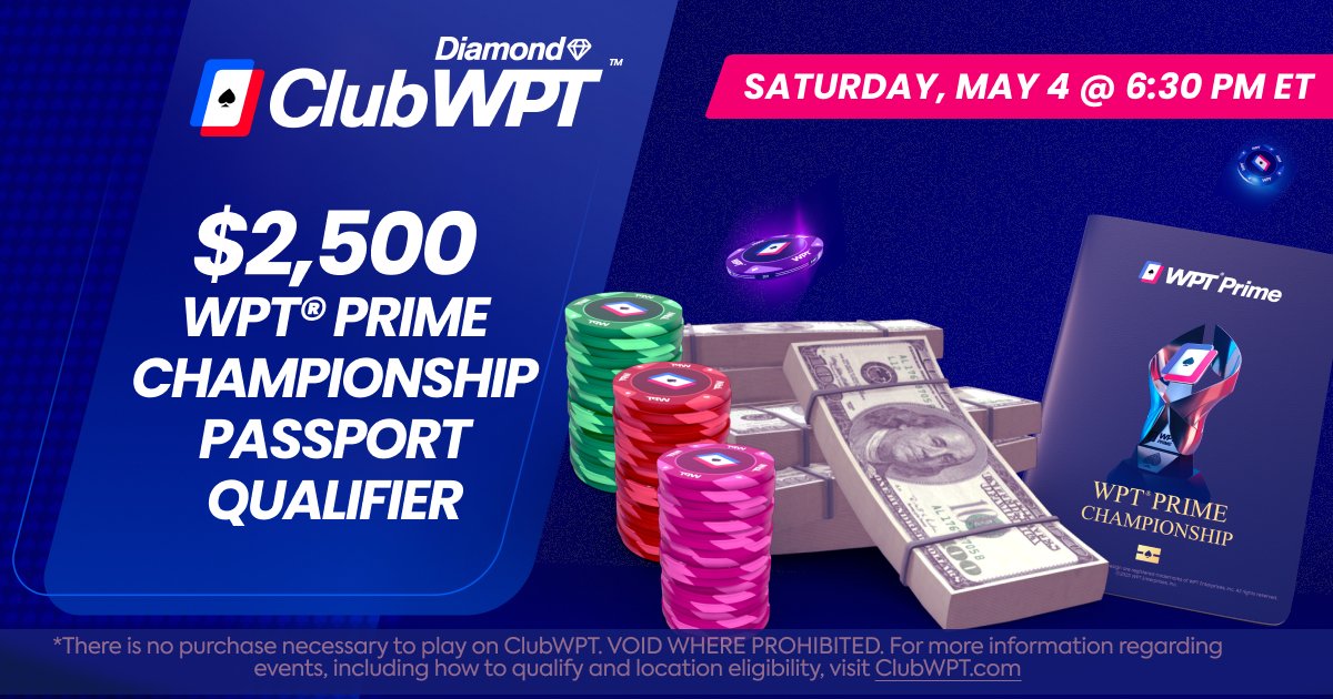 Get ready for an adrenaline-pumping online poker challenge that could have you seated at a LIVE poker table @WynnLasVegas this coming December!🔥 @ClubWPT invites you to participate in our latest Diamond event – The $2,500 WPT® Prime Championship Passport qualifier happening…