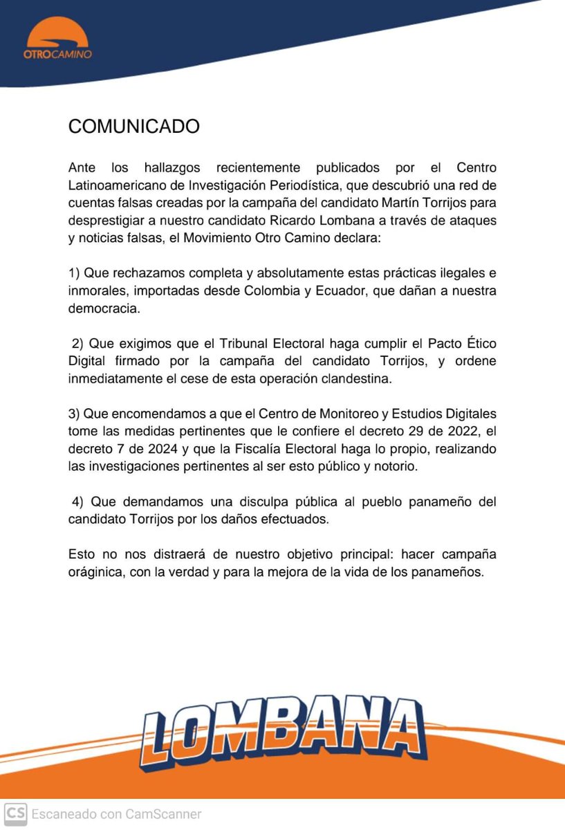 ecotvpanama's tweet image. Movimiento Otro Camino denuncia "red de cuentas falsas creadas por la campaña de Martín Torrijos" y pide al Tribunal Electoral que haga cumplir el Pacto Ético Digital por parte de la campaña de Torrijos.