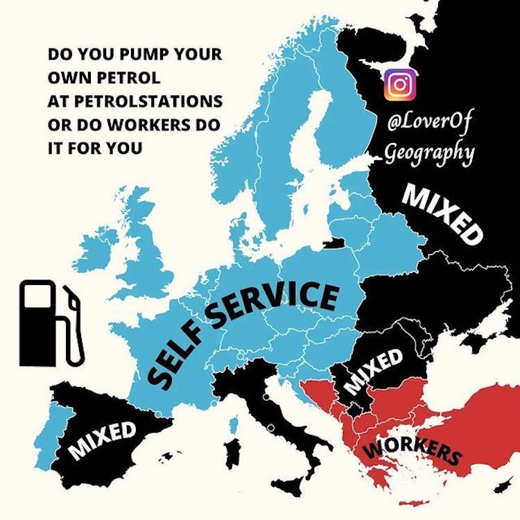 I legit had no idea that in parts of Europe gas / petrol still gets pumped for you at gas stations.