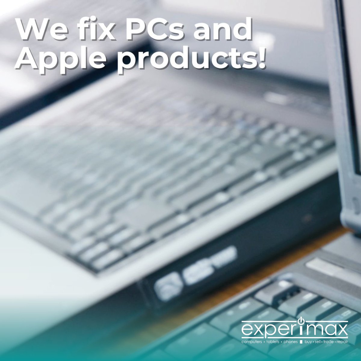 We don't just repair Apple products - our X-perts can fix your PCs and Androids too! Come by today for help with your tech. #PCs #Android #Experimax
