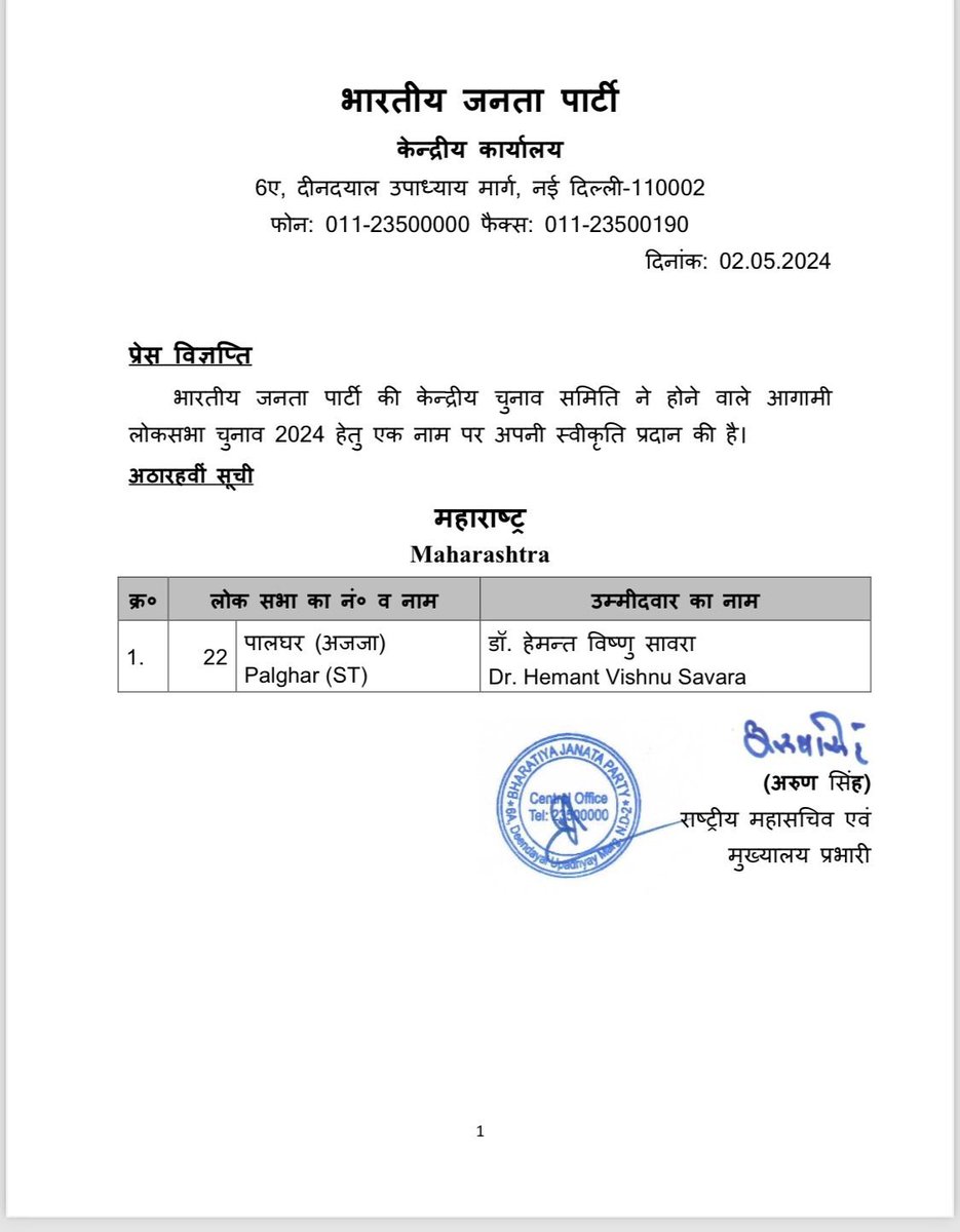 !!Surprise!! Dr. Hemant Vishnu Savara is the BJP Candidate from Palghar in place of the speculated name of Rajendra Gavit A Fresh Candidate this time by BJP to tackle Anti-incumbency Palghar is a Crucial Constituency due to Concentration of Major Infrastructure Projects!