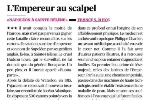 #LesMediasEnParlent Science Grand Format L'histoire au scalpel : Napoléon à Sainte-Hélène - Le dernier acte de @doctroptard @TeleLoisirs @le_Parisien @Corse_Matin @TVMAG ▶️Ce soir à 21.05 | #France5 & france.tv