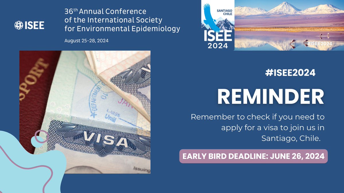 Planning to join us at #ISEE2024 in Chile? ✈️ Make sure to check visa requirements beforehand! Visit our website for all the details you need to know. See you in Santiago! bit.ly/3K0HCUl