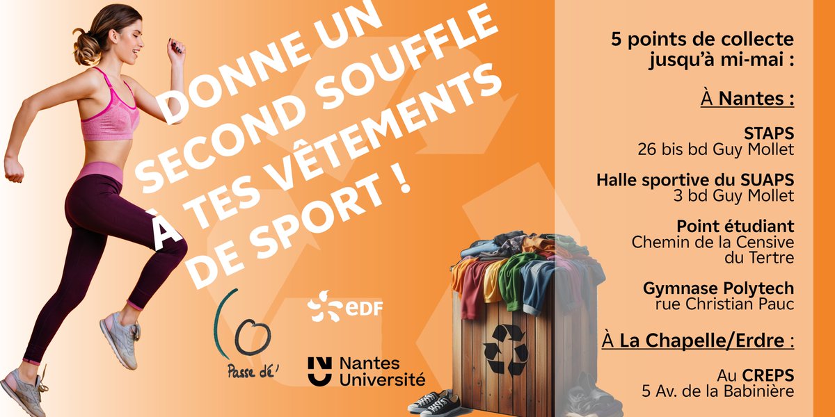 Allez, allez on ne relâche pas l'effort : la collecte de vêtements et de chaussures de sport usagés continue !
Tout sera redistribué localement par l'asso 𝑷𝒂𝒔𝒔𝒆 𝑫é' à ceux qui en ont le plus besoin 👟👕
5 bacs à votre disposition pour déposer vos articles 🔽