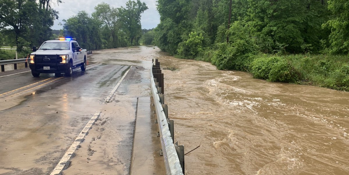 HOUSTON COUNTY FLOODING: This photo is FM 227 at Bracken Creek. TxDOT is monitoring this flooded roadway, and motorists should avoid the area until water recedes. #TurnAroundDontDrown