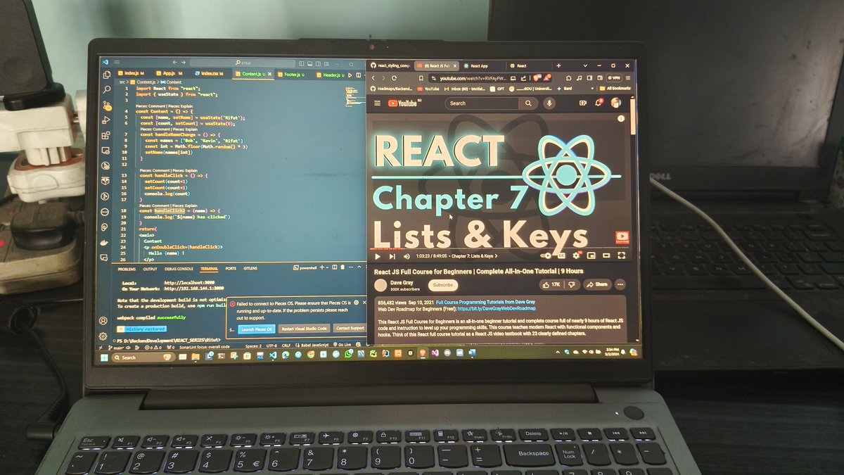 #learning
#BackendDevelopment
Alhamdulillah, 2 hours completed of full react beginner course by @yesdavidgray
