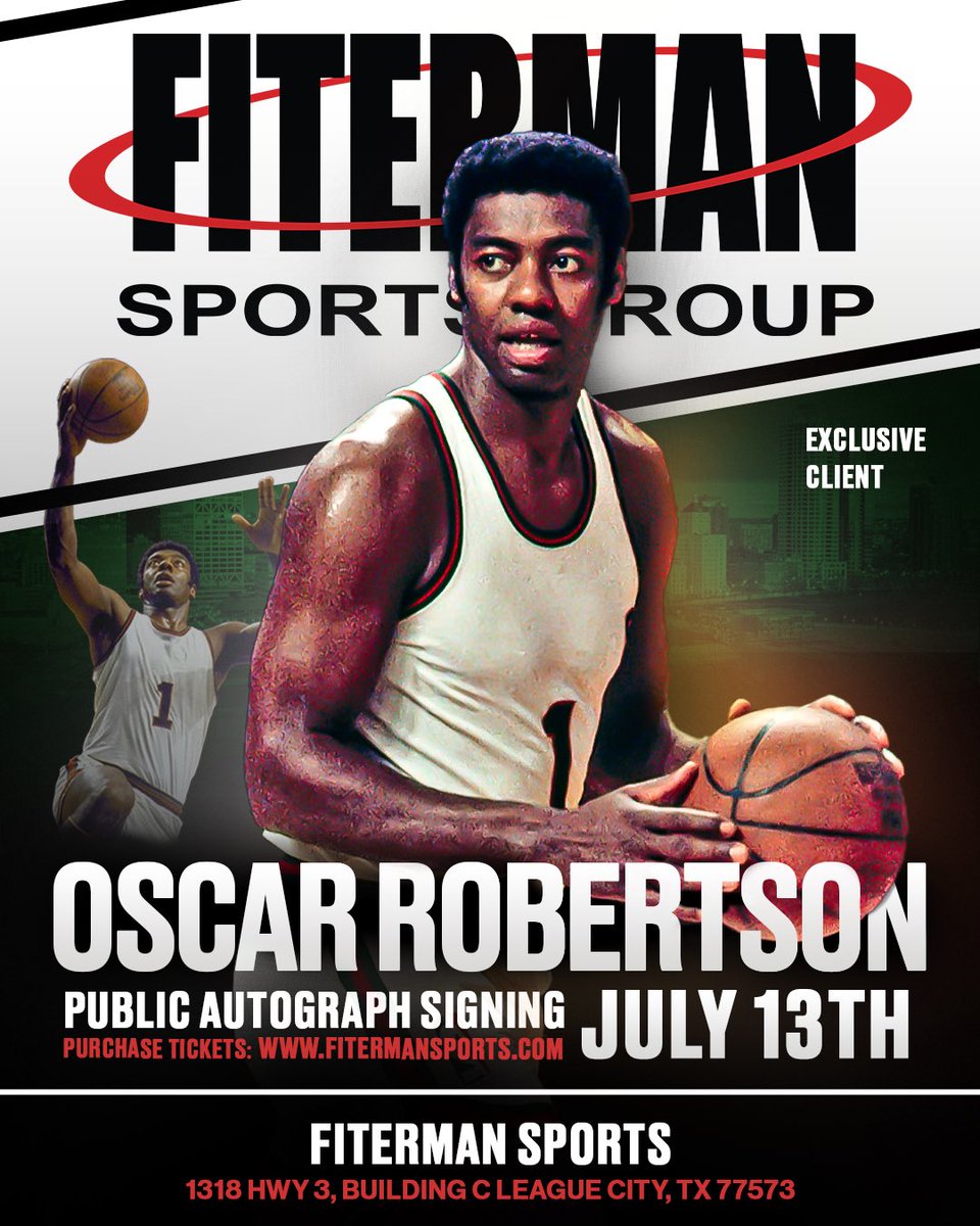 🖋️🔥🏀 ATTENTION! Join us for an EPIC autograph signing event with our NEW Exclusive Client OSCAR ROBERTSON! 💪Secure your spot NOW to meet The Big O on July 13th!

👉Purchase Tickets: 
fitermansports.com/events/oscar-r…

👉We Are Accepting Mail-ins:

#FitermanSports #OscarRobertson #nba