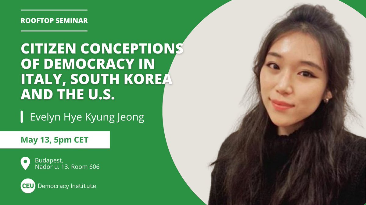 🔜 Don’t forget to register now and join us on Monday for this seminar with Evelyn Hye Kyung Jeong, @bnemcx and @littvay! ⏰ May 13, 5pm 📍 Budapest, Nador u. 13. Details: 👉 cutt.ly/IeqCIHGd Registration: 👉 cutt.ly/beqCI0mU